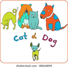 vector set of funny cats and dogs for pet shop design 