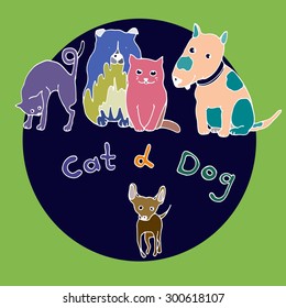vector set of funny cats and dogs for pet shop design 