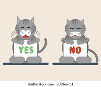 Vector set of funny cats and frames with Yes, No - illustration in flat style
