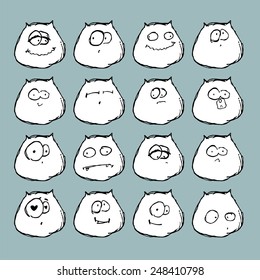 Vector set of funny cat's muzzles in various emotions