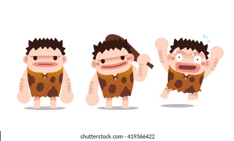 Vector Set Of Funny Caveman On White Background