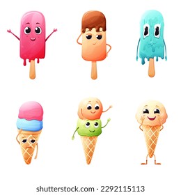 vector set funny character cartoon ice cream illustration