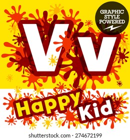 Vector set of funny children splash alphabet. Letter V