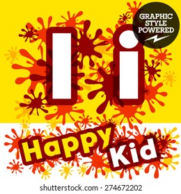 Vector set of funny children splash alphabet. Letter I