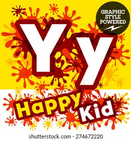 Vector set of funny children splash alphabet. Letter Y