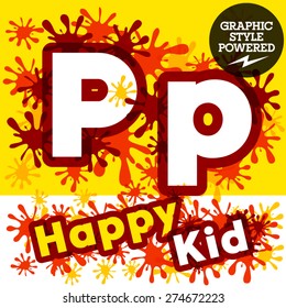 Vector set of funny children splash alphabet. Letter P