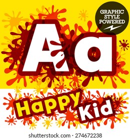 Conjunto de vectores de graciosos alfabeto salpicado de niños. Letra A