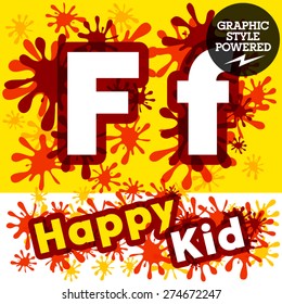 Vector set of funny children splash alphabet. Letter F