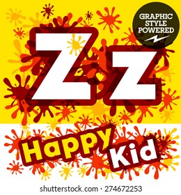 Vector set of funny children splash alphabet. Letter Z