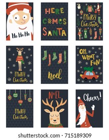 vector set of funny Christmas cards, New Year illustrations