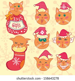 Vector set with funny Christmas cats.