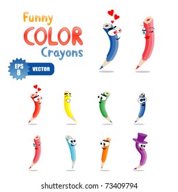 Vector set of funny color crayons