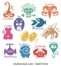 vector set of funny color zodiac signs