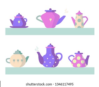 Vector set of funny colorful teapots