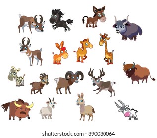 Vector set of funny cute cartoon ungulates. The first part of a series of animals in the zoo