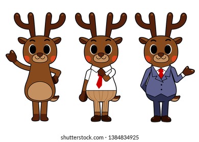 Vector set of funny deer characters in different outfit isolated on white background