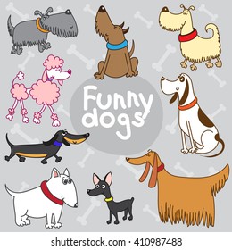  Vector set with funny dogs