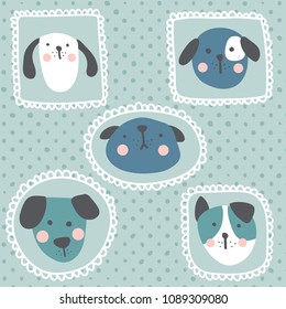 vector set of funny dogs illustration in frames