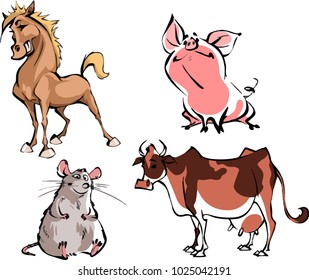 vector set of funny farm animals