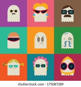 Vector set of funny fashion ghosts