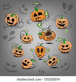 Vector set of funny halloween pumpkins. Flat style.