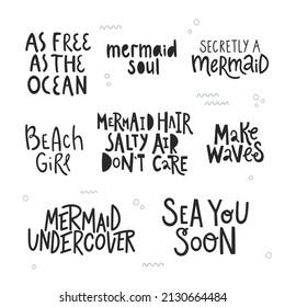 vector set of funny hand lettering quotes about mermaids sea and ocean