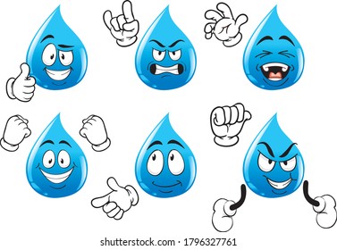 A vector set of funny mascots resembling water drops.