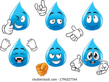 A vector set of funny mascots resembling water drops.