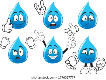 A vector set of funny mascots resembling water drops.