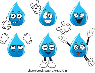 A vector set of funny mascots resembling water drops.