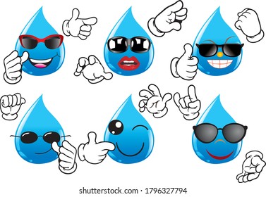 Ein Vektorset von lustigen Maskottchen, die Wassertropfen ähneln.