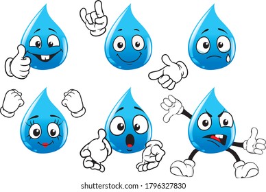 A vector set of funny mascots resembling water drops.