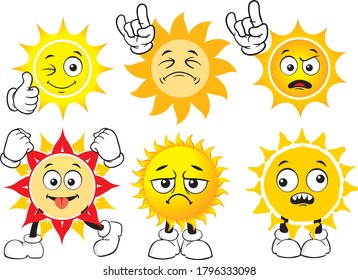 Vector set of funny mascots resembling the sun.
