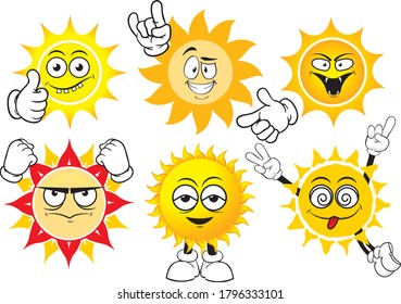 Vector set of funny mascots resembling the sun.