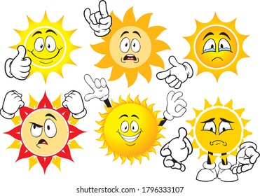 Un conjunto vectorial de mascotas graciosas que se parecen al sol.