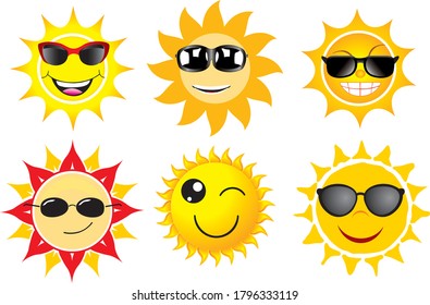 Vector set of funny mascots resembling the sun.