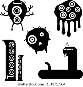 Vector Set of funny monster silhouette.