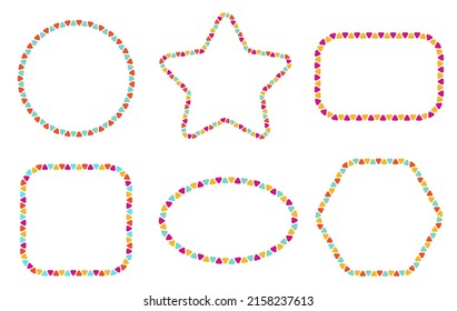 Vector set of funny multicolor kid frames. Colorful childish geometric shapes:сircle,square,polygon,reсtangle,star,oval. Design elements for birthday invitation,card,templates.