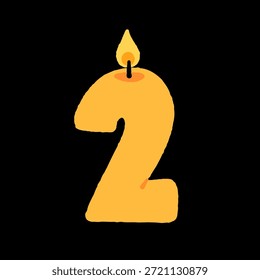 Vector set of funny numbers candles. Cute wax candles shaped like numbers. Collection of burning birthday cake candles. Age year candles for anniversary, birthday.