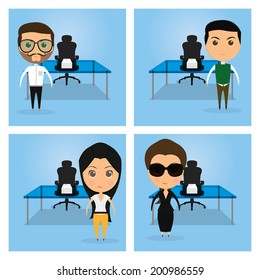 Vector Set Of Funny Office Characters Isolated On Background