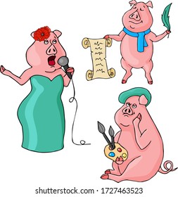 Vector set with funny pigs