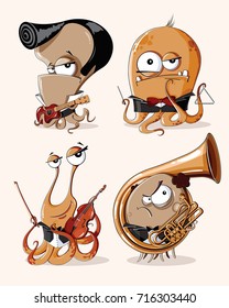 Vector set of funny retro monsters musicians