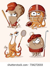 Vector set of funny retro sport monsters 
