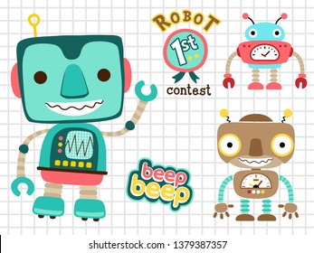 Vector set of funny robots cartoon