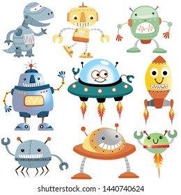 Vector set of funny robots cartoon