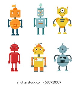 Vector set of funny robots. Illustration in the style of flat and cartoon.