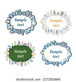 Vector set of funny school frames made of school items and copy space for text. Back to school. Templates for flyer, poster and advertising decoration.
