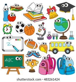 Vector set of funny school items.