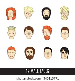 Vector set of funny sketch style men heads