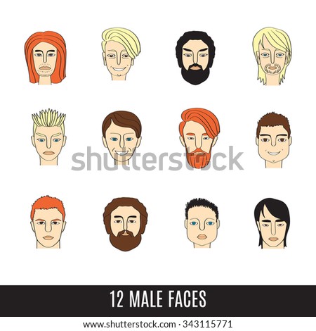 Vector set of funny sketch style men heads